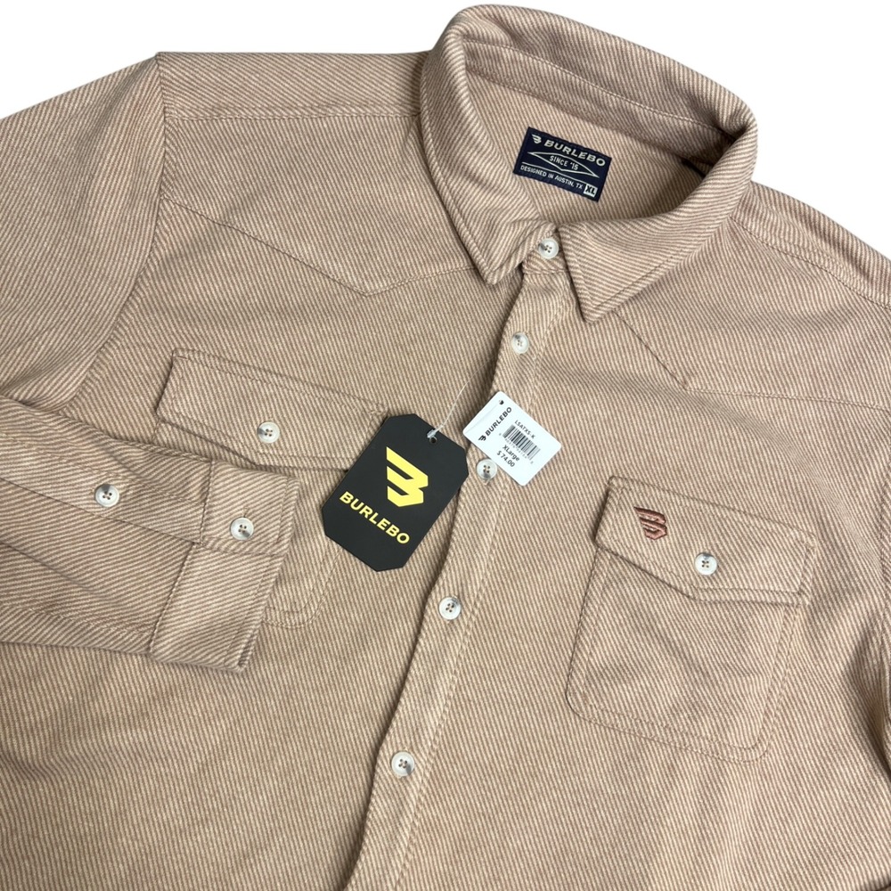 Burlebo Mens XL Western Button Down Shirt Tan Khaki Twill Long Sleeve NWT
